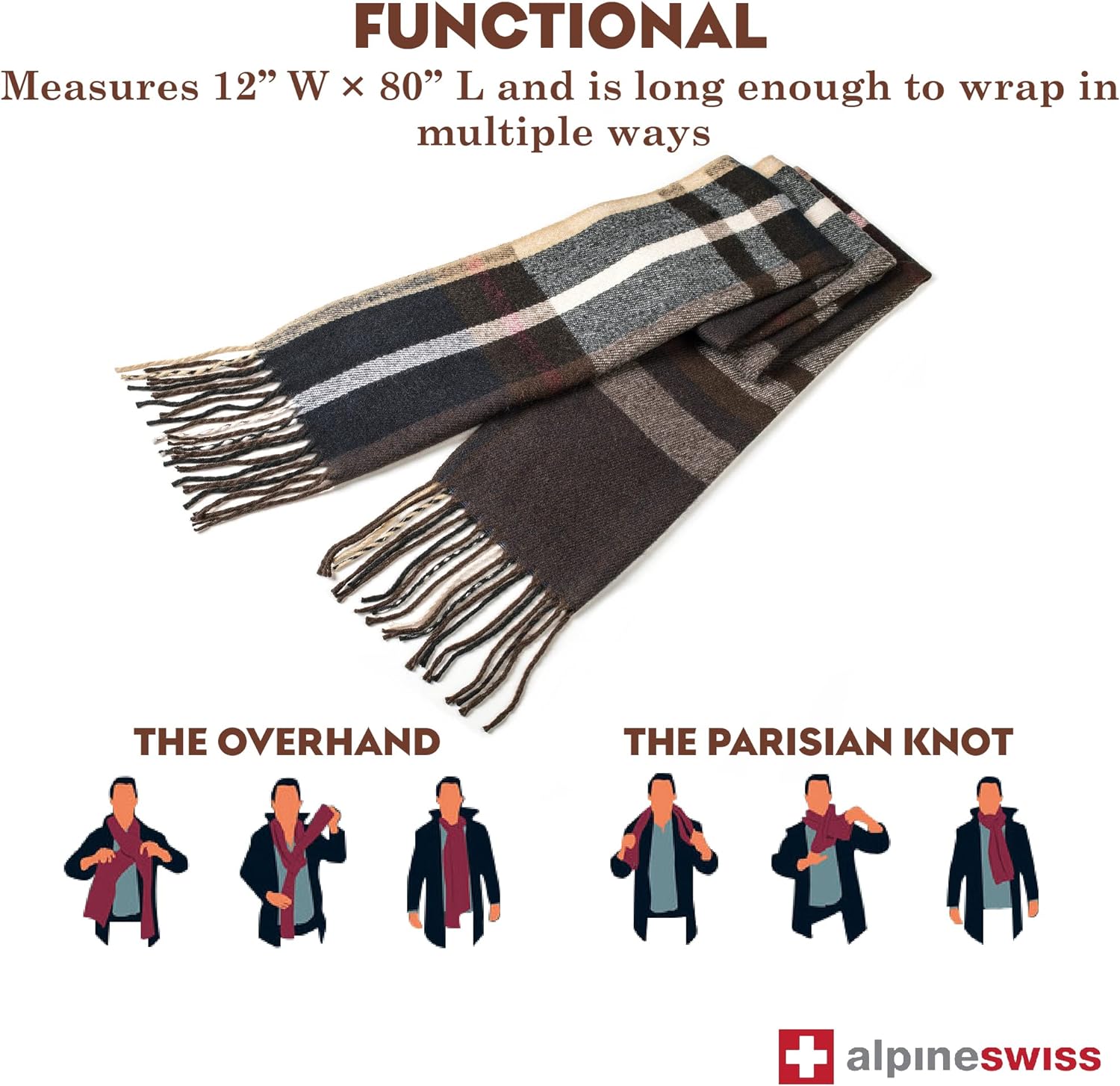 Alpine Swiss Mens Plaid Scarf Softer Than Cashmere Scarves Winter Shawl - Image 3